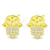 Sterling Silver Stud Earring, Hand of God Design, with White Micro Pave, Polished, Golden Finish, 02.336.0041.2