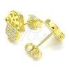 Sterling Silver Stud Earring, Judaica and Hand of God Design, with White Micro Pave, Polished, Golden Finish, 02.336.0041.2