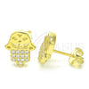 Sterling Silver Stud Earring, Judaica and Hand of God Design, with White Micro Pave, Polished, Golden Finish, 02.336.0041.2