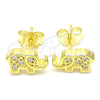 Sterling Silver Stud Earring, Elephant Design, with White Cubic Zirconia, Polished, Golden Finish, 02.336.0081.2