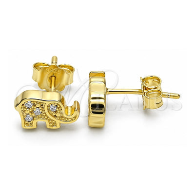 Sterling Silver Stud Earring, Elephant Design, with White Cubic Zirconia, Polished, Golden Finish, 02.336.0081.2