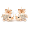 Sterling Silver Stud Earring, Elephant Design, with Black Cubic Zirconia and White Crystal, Polished, Rose Gold Finish, 02.336.0066.1