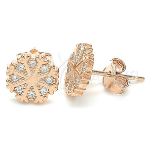 Sterling Silver Ring — Stud Earring with White Micro Pave Polished Rose — main product view — SKU 130578 | Plata 925 anillo — Stud Earring with blanco Micro Pave pulido Rose — SKU 130578