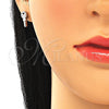 Sterling Silver Stud Earring, key and Heart Design, with White Cubic Zirconia, Polished, Rhodium Finish, 02.336.0175