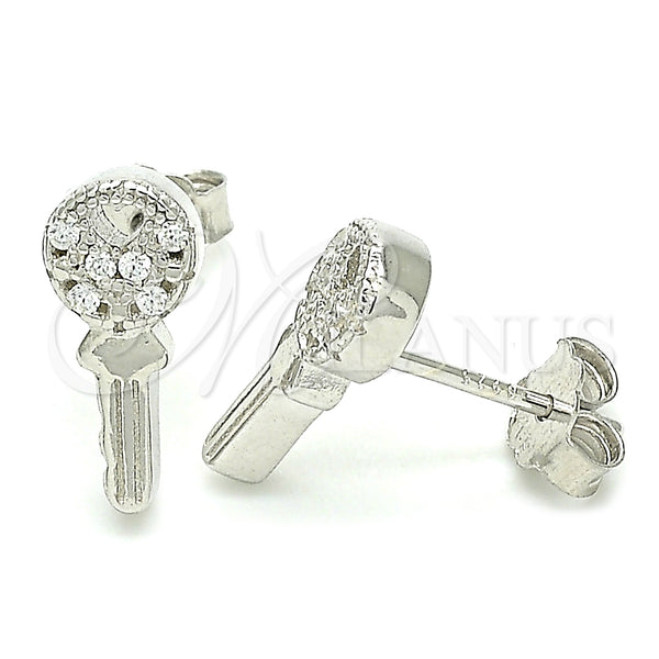 Sterling Silver Ring — Stud Earring key and Heart Design with White — main product view — SKU 130580 | Plata 925 anillo — Stud Earring key and corazón diseño with blanco — SKU 130580