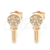 Sterling Silver Stud Earring, key and Heart Design, with White Cubic Zirconia, Polished, Rose Gold Finish, 02.336.0175.1