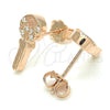 Sterling Silver Stud Earring, key and Heart Design, with White Cubic Zirconia, Polished, Rose Gold Finish, 02.336.0175.1