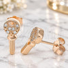 Sterling Silver Stud Earring, key and Heart Design, with White Cubic Zirconia, Polished, Rose Gold Finish, 02.336.0175.1