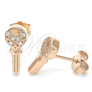 Sterling Silver Ring — Stud Earring key and Heart Design with White — main product view — SKU 130581 | Plata 925 anillo — Stud Earring key and corazón diseño with blanco — SKU 130581