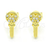 Sterling Silver Stud Earring, key and Heart Design, with White Cubic Zirconia, Polished, Golden Finish, 02.336.0175.2