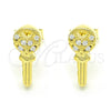 Sterling Silver Stud Earring, key and Heart Design, with White Cubic Zirconia, Polished, Golden Finish, 02.336.0175.2