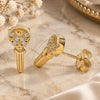 Sterling Silver Stud Earring, key and Heart Design, with White Cubic Zirconia, Polished, Golden Finish, 02.336.0175.2