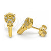 Sterling Silver Stud Earring, key and Heart Design, with White Cubic Zirconia, Polished, Golden Finish, 02.336.0175.2