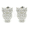 Sterling Silver Stud Earring, Owl Design, with White Cubic Zirconia, Polished, Rhodium Finish, 02.336.0176