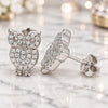Sterling Silver Stud Earring, Owl Design, with White Cubic Zirconia, Polished, Rhodium Finish, 02.336.0176