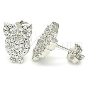 Sterling Silver Ring — Stud Earring Owl Design with White Cubic Zirconia — main product view — SKU 130583 | Plata 925 anillo — Stud Earring Owl diseño with blanco Cubic Zirconia — SKU 130583