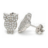 Sterling Silver Stud Earring, Owl Design, with White Cubic Zirconia, Polished, Rhodium Finish, 02.336.0176