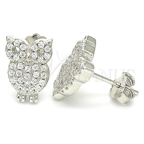 Sterling Silver Ring — Stud Earring Owl Design with White Cubic Zirconia — main product view — SKU 130583 | Plata 925 anillo — Stud Earring Owl diseño with blanco Cubic Zirconia — SKU 130583