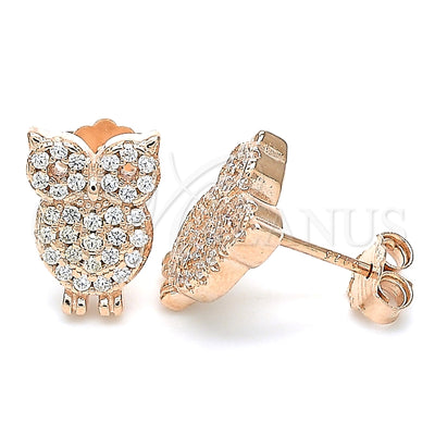 Sterling Silver Stud Earring, Owl Design, with White Cubic Zirconia, Polished, Rose Gold Finish, 02.336.0176.1 for wholesale, main product view