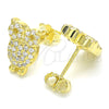 Sterling Silver Stud Earring, Owl Design, with White Cubic Zirconia, Polished, Golden Finish, 02.336.0176.2