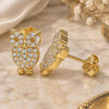 Sterling Silver Stud Earring, Owl Design, with White Cubic Zirconia, Polished, Golden Finish, 02.336.0176.2