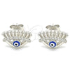Sterling Silver Stud Earring, Evil Eye Design, with White Cubic Zirconia, Blue Enamel Finish, Rhodium Finish, 02.336.0177