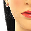 Sterling Silver Stud Earring, Evil Eye Design, with White Cubic Zirconia, Blue Enamel Finish, Rose Gold Finish, 02.336.0177.1