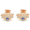 Sterling Silver Stud Earring, Evil Eye Design, with White Cubic Zirconia, Blue Enamel Finish, Rose Gold Finish, 02.336.0177.1
