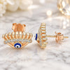 Sterling Silver Stud Earring, Evil Eye Design, with White Cubic Zirconia, Blue Enamel Finish, Rose Gold Finish, 02.336.0177.1