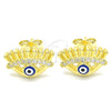 Sterling Silver Stud Earring, Evil Eye Design, with White Cubic Zirconia, Blue Enamel Finish, Golden Finish, 02.336.0177.2
