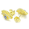 Sterling Silver Stud Earring, Evil Eye Design, with White Cubic Zirconia, Blue Enamel Finish, Golden Finish, 02.336.0177.2