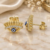 Sterling Silver Stud Earring, Evil Eye Design, with White Cubic Zirconia, Blue Enamel Finish, Golden Finish, 02.336.0177.2