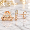 Sterling Silver Stud Earring, Crown Design, with White Cubic Zirconia, Polished, Rose Gold Finish, 02.336.0178.1