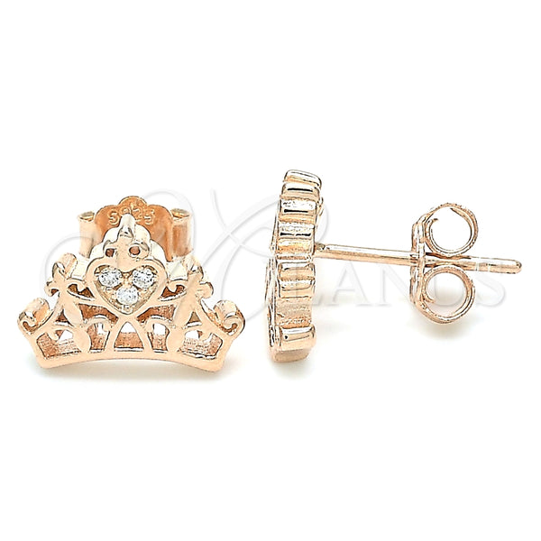 Sterling Silver Stud Earring, Crown Design, with White Cubic Zirconia, Polished, Rose Gold Finish, 02.336.0178.1