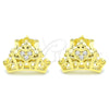 Sterling Silver Stud Earring, Crown and Heart Design, with White Cubic Zirconia, Polished, Golden Finish, 02.336.0178.2