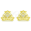 Sterling Silver Stud Earring, Crown and Heart Design, with White Cubic Zirconia, Polished, Golden Finish, 02.336.0178.2