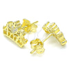 Sterling Silver Stud Earring, Crown and Heart Design, with White Cubic Zirconia, Polished, Golden Finish, 02.336.0178.2