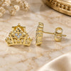 Sterling Silver Stud Earring, Crown and Heart Design, with White Cubic Zirconia, Polished, Golden Finish, 02.336.0178.2