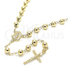 Oro Laminado Medium Rosary, Gold Filled Style Guadalupe and Crucifix Design, Polished, Golden Finish, 09.213.0012.26