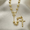 Oro Laminado Medium Rosary, Gold Filled Style Guadalupe and Crucifix Design, Polished, Golden Finish, 09.213.0012.26