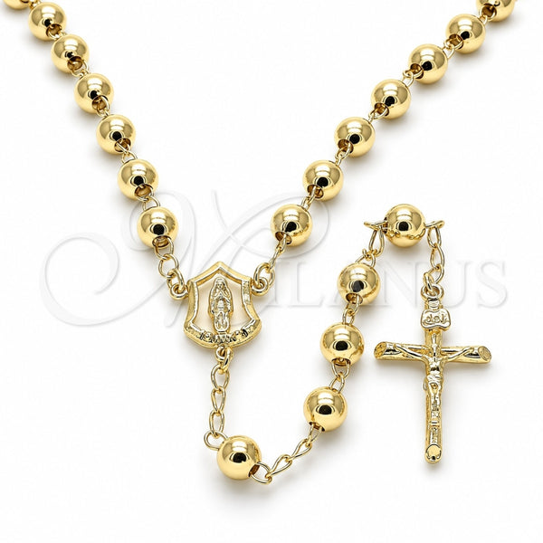 Oro Laminado Medium Rosary, Gold Filled Style Guadalupe and Crucifix Design, Polished, Golden Finish, 09.213.0012.26