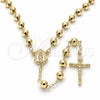 Oro Laminado Medium Rosary, Gold Filled Style Guadalupe and Crucifix Design, Polished, Golden Finish, 09.213.0012.26