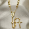 Oro Laminado Medium Rosary, Gold Filled Style Guadalupe and Crucifix Design, Polished, Golden Finish, 09.213.0020.26