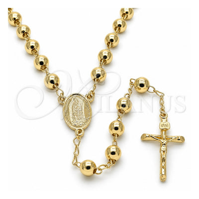 Oro Laminado Medium Rosary, Gold Filled Style Guadalupe and Crucifix Design, Polished, Golden Finish, 09.213.0020.26
