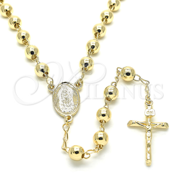 Oro Laminado Medium Rosary, Gold Filled Style Guadalupe and Crucifix Design, Polished, Golden Finish, 09.213.0020.26