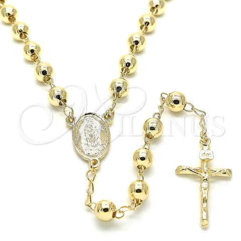 Oro Laminado Medium Rosary, Gold Filled Style Guadalupe and Crucifix Design, Polished, Golden Finish, 09.213.0020.26