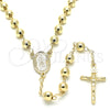 Oro Laminado Medium Rosary, Gold Filled Style Guadalupe and Crucifix Design, Polished, Golden Finish, 09.213.0020.26