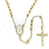 Oro Laminado Thin Rosary, Gold Filled Style Guadalupe and Crucifix Design, Polished, Golden Finish, 09.213.0021.24