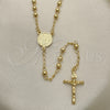 Oro Laminado Thin Rosary, Gold Filled Style San Benito and Crucifix Design, Polished, Golden Finish, 09.213.0022.24