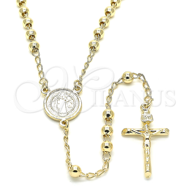 Oro Laminado Thin Rosary, Gold Filled Style San Benito and Crucifix Design, Polished, Golden Finish, 09.213.0022.24